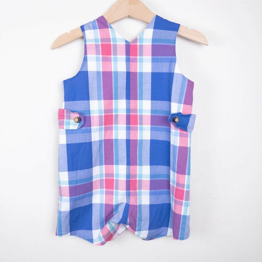 Bella‎ Bliss Baby Boys Plaid Jon Jon Romper Blue Red 12 Months